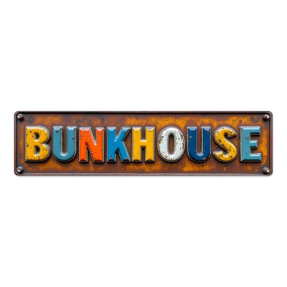 Rustic Typography Tin Signs 16*4 in Metal Art for Garage"BUNKHOUSE colorful letters on rusty background" vintage bar decor wall plaques beach posters patio unique gift