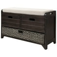 thumbnail image 1 of Rustic Upholstered Storage Bench with Removable Rattan Basket and 2 Drawers, Entryway Shoe Bench with Removable Cushion, End of Bed Bench for Entryway Laundry Room Bedroom, Espresso, 1 of 9
