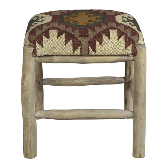 Rustic Upholstered Wood Stool in Southwest Ganado Pattern
