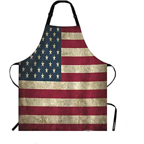 Rustic Usa Flag Vintage American Patriotic Us Flgas Apron, Bib Apron with Adjustable Neck for Men Women,Suitable for Home Kitchen Cooking Waitress Chef Grill Bistro Baking BBQ Apron