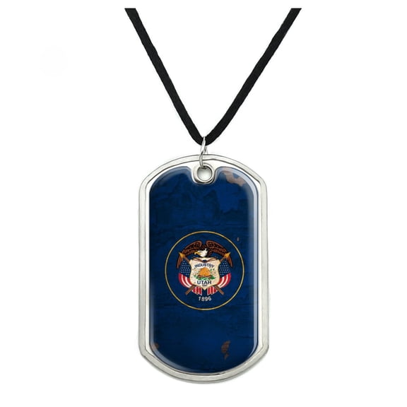 Rustic Utah State Flag Distressed USA Military Dog Tag Pendant Necklace with Cord