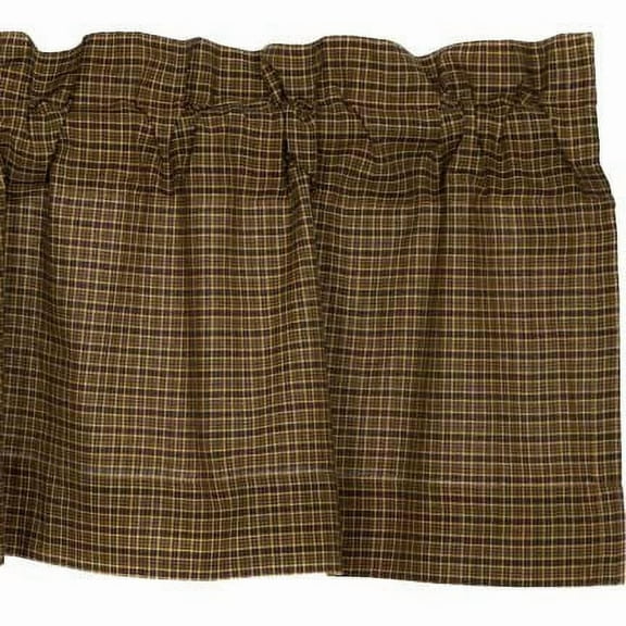 VHC Brands Tea Cabin Green Plaid Valance 16x60 Country Rustic Curtain, Moss Green