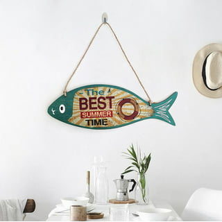 Coat Rack with Bass Fish Vintage Style Wooden Sign - Wall Decor