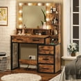 thumbnail image 1 of Rustic Vanity Desk Makeup Dresser Desk Table with Lighted Mirror & Charging Station & 5 Drawers, 10 LED Light, Brown & Black, 1 of 10