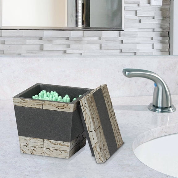 Rustic Vanity Jar | Stylish Cement Storage for Cotton Swabs,Rounds,Balls,Sponges & Bath Salts | Decorative Canister for Bathroom, Bedroom | Antique Stone Finish