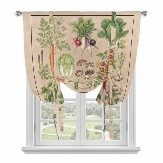 Rustic Vegetable Garden Balloon Curtains for Bedroom/Front Door/Bathroom, Vintage Farmhouse Plants Beige Tie Up Curtains 63 Inch Length Light Filtering Kitchen Curtains Shades for Windows 46"x63"