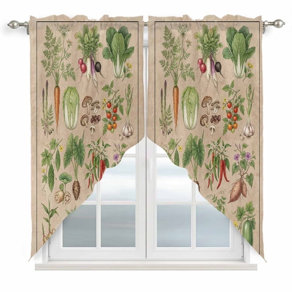 Rustic Vegetable Garden Swag Valances for Windows, Kitchen Window Curtains Over Sink, Vintage Farmhouse Plants Beige Window Treatment Curtains for Living Room/Bedroom Curtains 2 Panel Sets 36"x45"