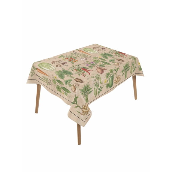 Rustic Vegetable Garden Table Cloth, Waterproof Tablecloth for Rectangle Tables, Vintage Farmhouse Plants Beige Reusable Washable Fabric Table Cover for Restaurant Kitchen Dining Tables 60"x102"