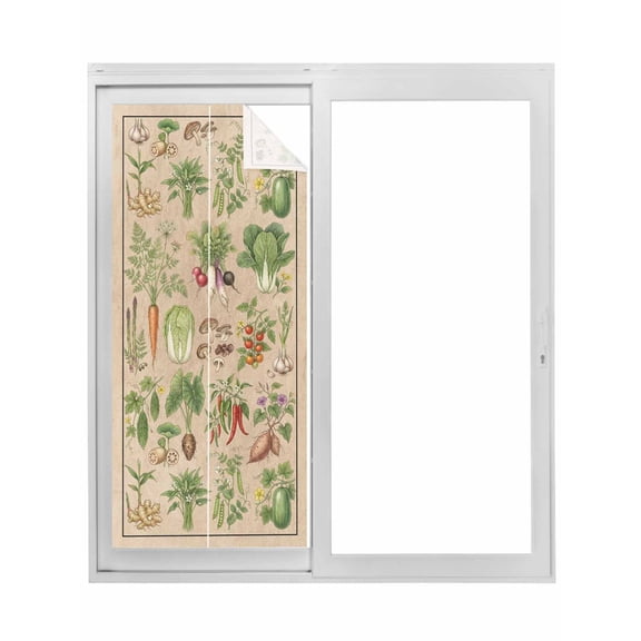 Rustic Vegetable Garden Window Privacy Film, Vintage Farmhouse Plants Beige Static Cling UV Sun Blocking Tint Film Heat Control Windows Films for Bedroom Bathroom, Window Stickers 23.6"x59"