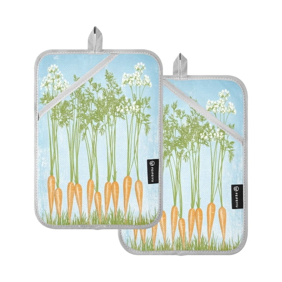 Rustic Vegetable Harvest 7x9.8in Pot Holder Set Heat-Resistant Oven Hot Pads Durable with Storage Loop