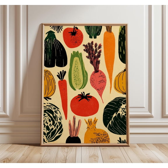 Rustic Vegetable Print Farmers Market Kitchen Wall Art
