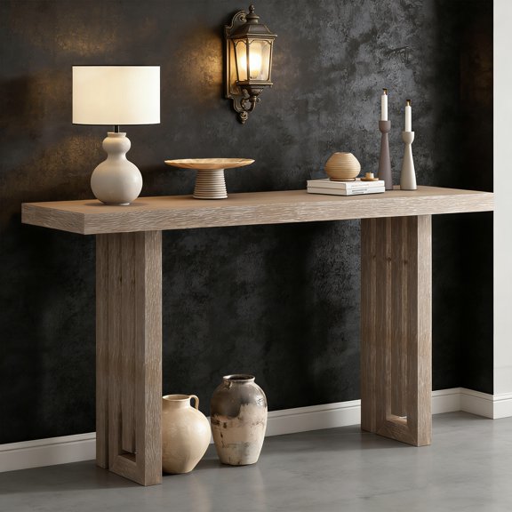 Rustic Veneer Console Table - Unique Side Profiles - Versatile Accent Furniture For Entryway, Hallway, Living Room, Foyer & Corridor - Durable, Easy To Assemble