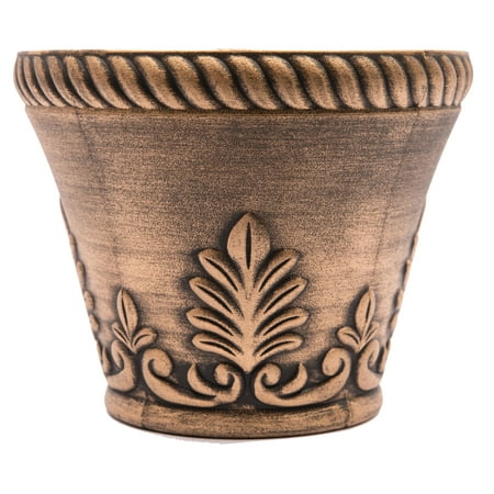Rustic Venetian Look Plastic Planter 10X8 Flowerpot for Indoor, Outdoor, Garden, Patio, Office Ornaments, Home Decor, Long Lasting Reusable, Light Weight, Water Resistant (Gold)