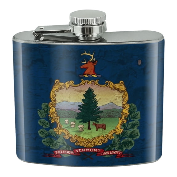 Rustic Vermont State Flag Distressed USA Stainless Steel 5oz Hip Drink Kidney Flask