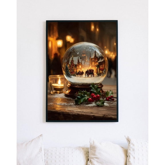 Rustic Village Snow Globe Art: Horse And Cart Winter Print, Unframed Poster Size 8x12
