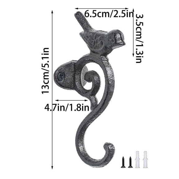 Rustic Village Style Wrought Iron Bird Hook, A Functional And Decorative Piece For Hanging Kitchen Tools Towels Or Garden Items On Walls And Fences