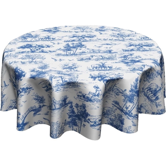 Rustic Village Tablecloth Round 60 Inch French Country Table Cloth Waterproof Table Cover Farmhouse Decoration for Kitchen Dining Picnic