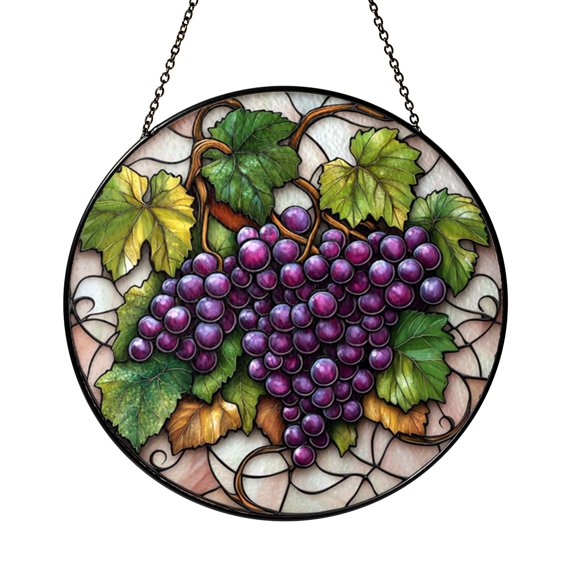 Rustic Vineyard Grape Stained Glass Style Window Suncatcher