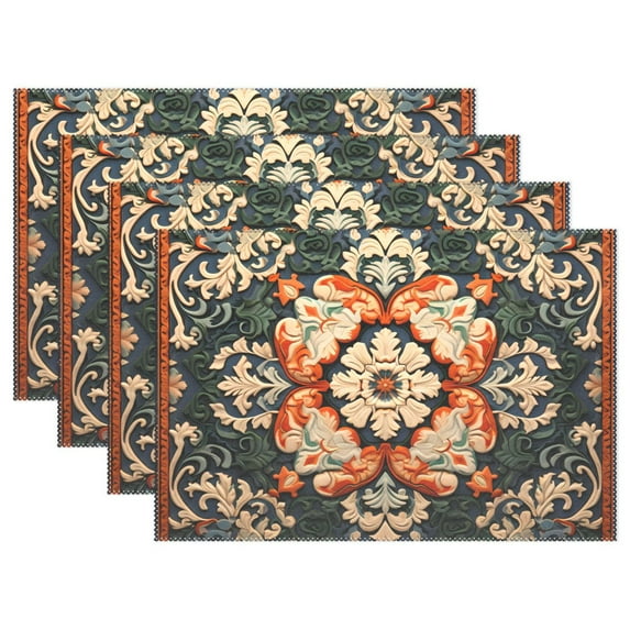 Rustic Vintage Boho Pattern 12×18 inch Placemats Heat Resistant Washable Foldable Rectangular Placemats Set Decoration Indoor Outdoor for Kitchen Dining Table 6PCs