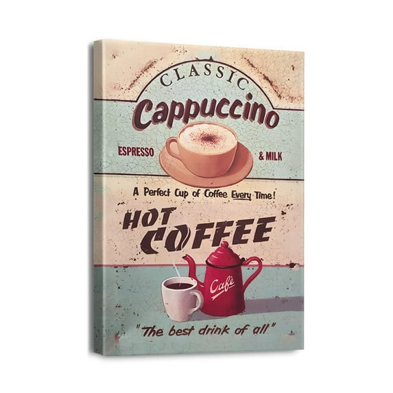 Rustic Vintage Coffee Sign - Black and White Wall Art - Framed Canvas Prints for Kitchen Decor, Coffee Bar, Dining Room, Cafe, Restaurant - 12"x16"