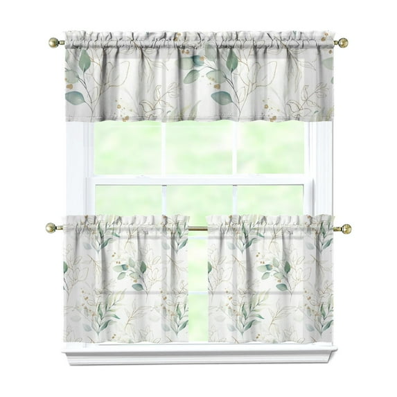 Rustic Vintage Curtains 24 Inch - 3 Panel Wildflower Farmhouse Set with Bohemian Floral Design, Country Kitchen Drapes