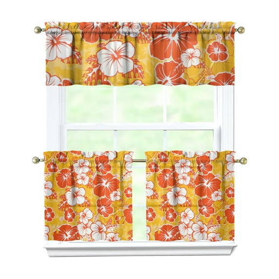 Rustic Vintage Curtains 24 Inch - 3 Panel Wildflower Farmhouse Set with Bohemian Floral Design, Rod Pocket