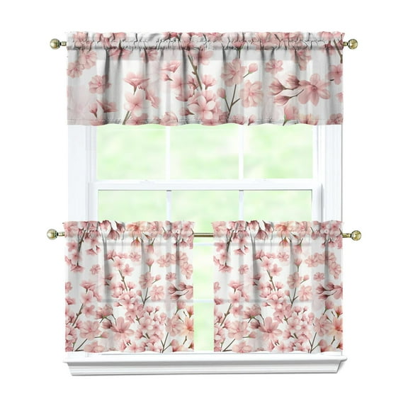 Rustic Vintage Curtains 24 Inch Short - 3 Panel Wildflower Farmhouse Set with Bohemian Floral Design, Rod Pocket Kitchen