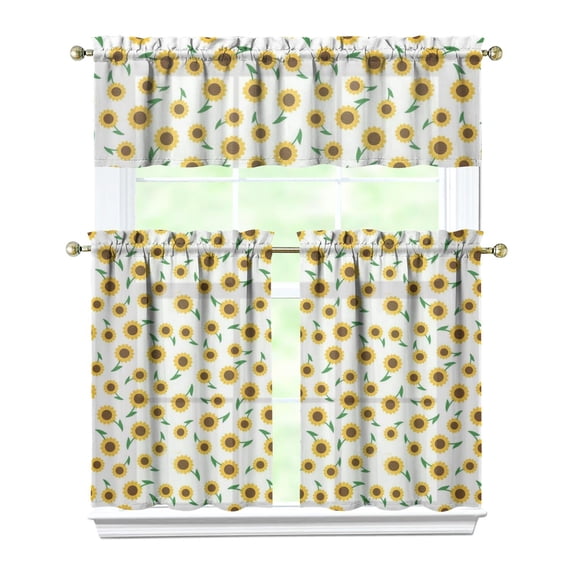 Rustic Vintage Curtains 36 Inch - 3 Panel Wildflower Farmhouse Set with Bohemian Floral Design, Rod Pocket Kitchen Window Drapes for Country Style