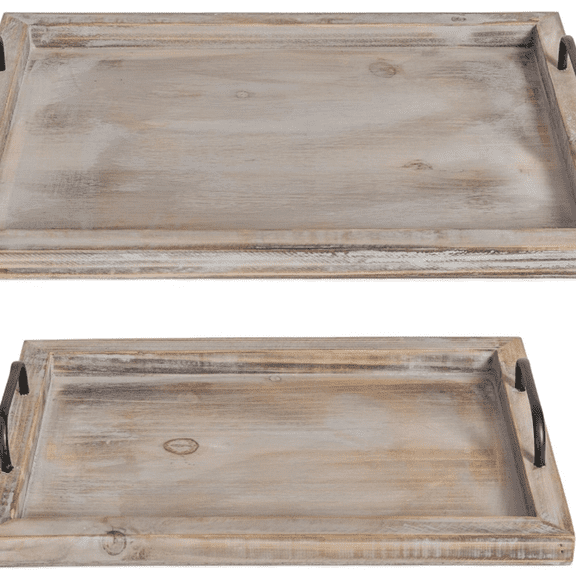Rustic Vintage Food Serving Trays (Set of 2) | Nesting Wooden Board with Metal Handles | Stylish Farmhouse D r Serving Platters | Large: 15 x2 x11 - Small: 13 x2 x9 inches (Rustic)