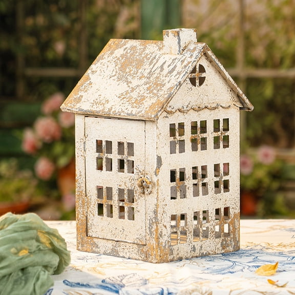Rustic Vintage Metal House Candle Holder for Home Decor, Antique Look, 1pc