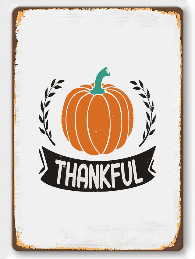 Rustic Vintage Metal Sign Thankful Rustic Retro Wall Art
