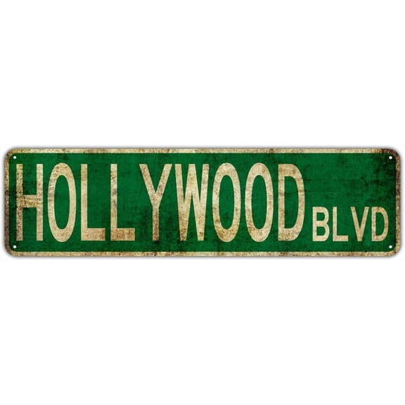 Rustic Vintage Metal Wall Sign 4 x 16 In Hollywood Blvd Street Sign