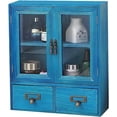 thumbnail image 1 of Vintage Mini Wood Counter Top Cabinet,Display Case with Organic Glass Door,Wall Storage Cabinet, That Sits on Countertop-Floating Shelf Organization12 x4.7"x14"(Blue), 1 of 18