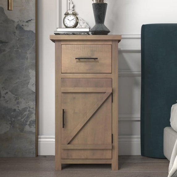 Rustic Vintage Nightstand with Sliding Drawer and Flipping Storage Cabinet, Wood Versatile Night Stands, Bedside Table End Table Sofa Side Table for Living Room Bedroom Furniture, Natural