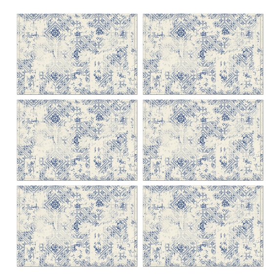 Rustic Vintage Nordic Style Boho Chic Flax Placemats Set of 6, 12x18 Inch Tribal Artistic Earthy Ethnic Patterns, Washable Style Table Mats for Dining Table