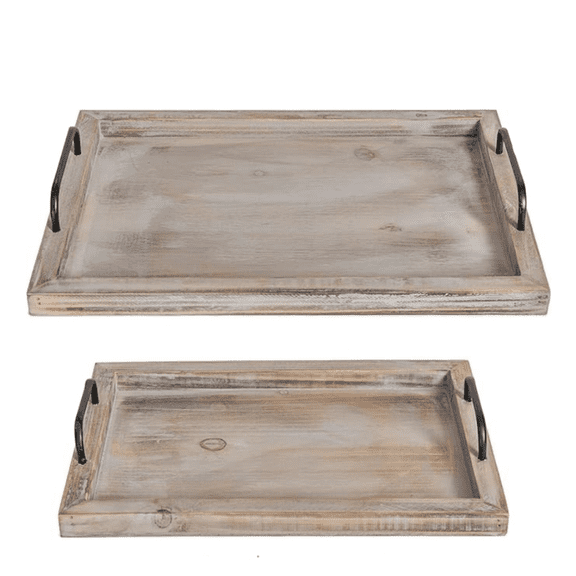 Rustic Vintage Serving Trays (Set of 2) | Nesting den Boar with Metal Handles | Stylish Farmhouse r Serving Platters | Large: 15 x2 x11 - Small: 13 x2 x9 inches (Rustic)