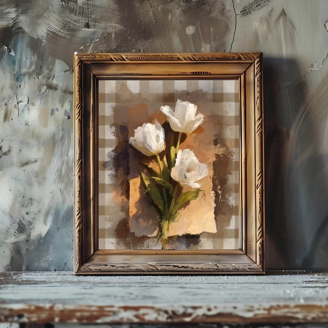 Rustic Vintage Spring White Tulip Floral Art Print Dried Flowers Still ...