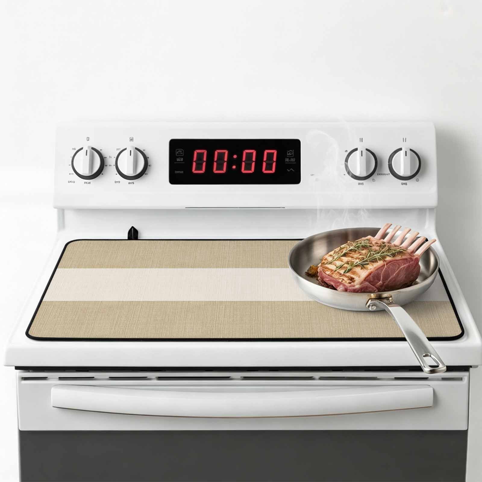 Rustic Vintage Stove Top Cover for Electric Stove, Heat-proof & Non Slip Glass Top Stove Cover Protector, Farmhouse Countryside Linen Texture Kitchen Flat Cooktop Rubber Mat 24x21 Inches