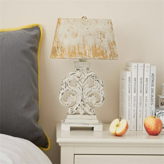 Rustic Vintage Table Lamp with Distressed Finish, 27.56" tall, Elegant White Decor Light, 1pc