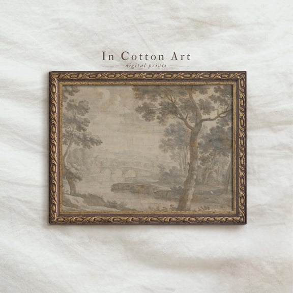 Rustic Vintage Trees Bridge Landscape Muted Cottage Decorative Wall Art Poster
