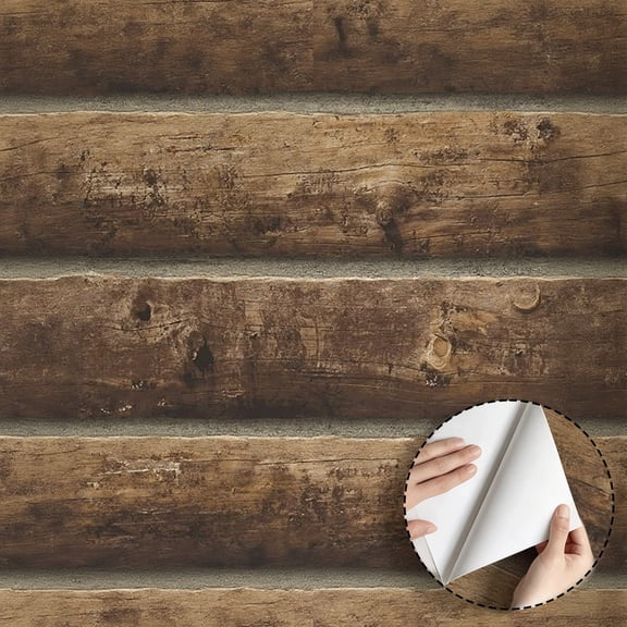 Rustic Vintage Wood Log Wallpaper Self Adhesive and Removable Waterproof Wall Decor for Living Room Bedroom Kitchen Cabinet Drawer Dorm Room, Peel and Stick Wooden Contact Paper 17.7 * 118 in