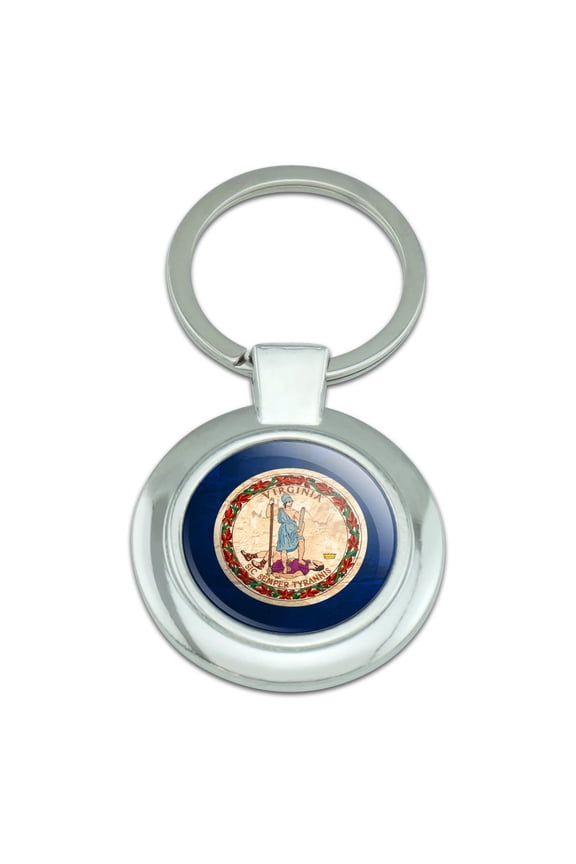 Rustic Virginia State Flag Distressed USA Keychain Classy Round Chrome Plated Metal