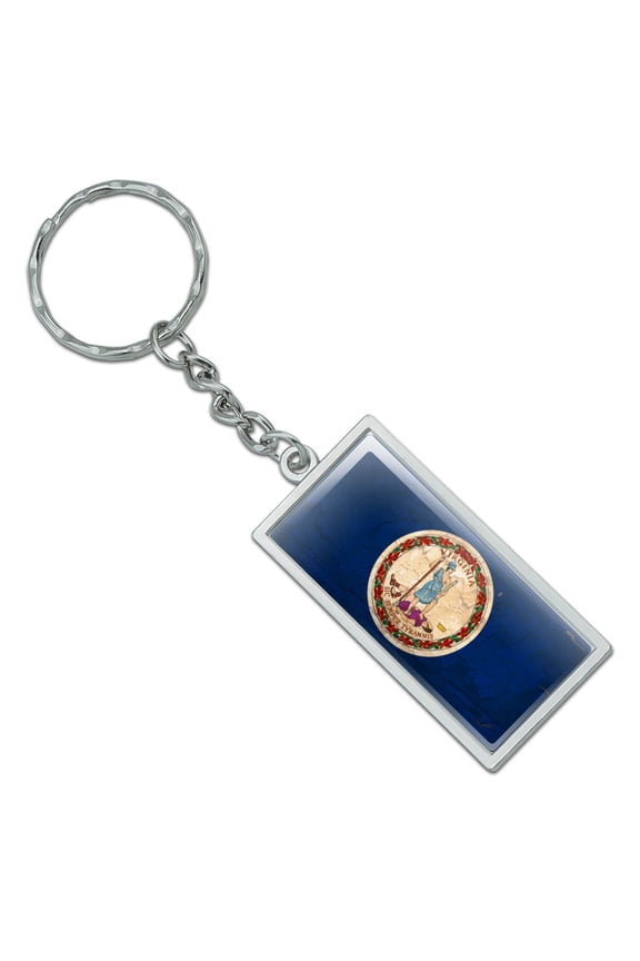 Rustic Virginia State Flag Distressed USA Rectangle Keychain in Chrome Plated Metal