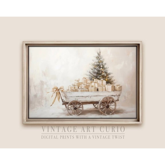 Rustic Wagon Winter Wall Art, Minimalist Decor Farmhouse Cottagecore, Rustic Wagon & Tree Festive Charm #3329 Warm Present Vintage UNFRAMED Poster Size 24x36