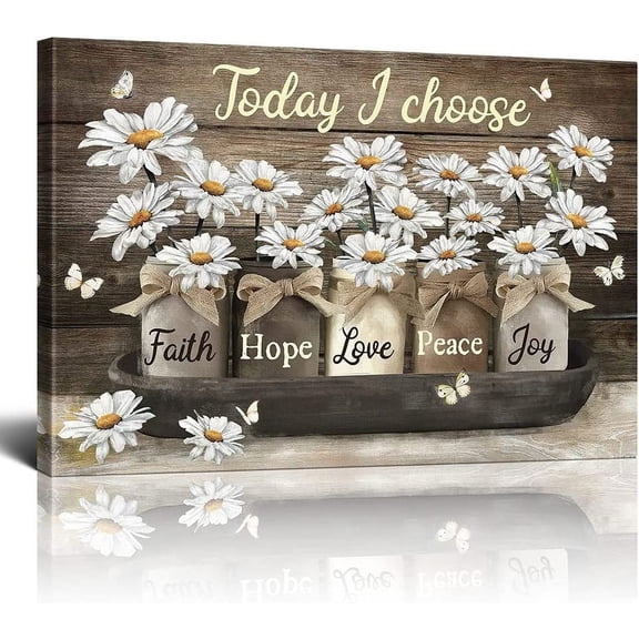 Rustic Wall Art Daisy Butterfly Canvas Prints Flowers Country Wall Art Inspirational Picture For Living Room Bedroom Bathroom Office Wall Decor Framed Home Decorations Ready To Hang 12x16 Inch
