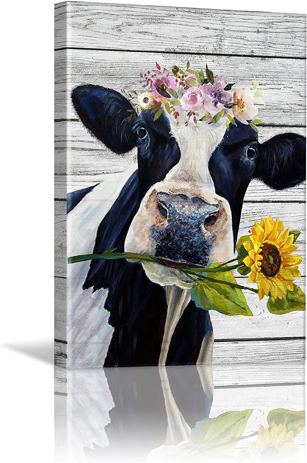 Rustic Wall Art For Bedroom Sunflower Cow Painting Canvas Prints Farm