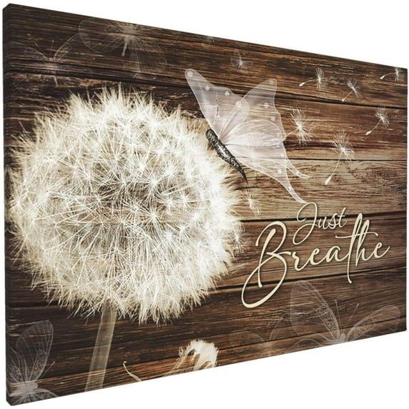 Rustic Wall Art Just Breathe Dandelion Pictures Wall decor Floral wall decor Painting Canvas Wall Art - Just Breath For Bathroom pictures wall Decor Bedroom Living Room Framed Ready To Hang 12x18 Inch