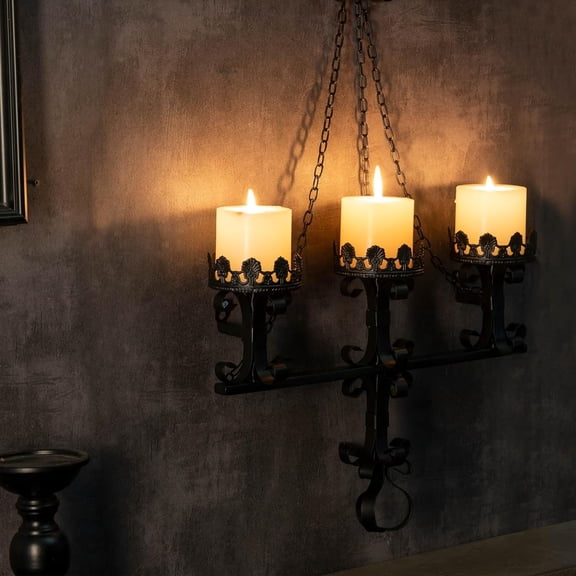 Rustic Wall Candle Holders Set of 3, Black Iron Gothic Victorian Sconces, Decorative Accent for Living Room, Dining Room, or Bathroom Home Decor