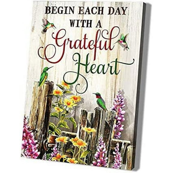 Rustic Wall Decor for Living Room Colorful Flowers Hummingbirds Country Style Wall Art for Bathroom Bedroom Farmhouse Artwork Picture for Kitchen Inspirational Quotes Canvas Prints Framed 12"x16"