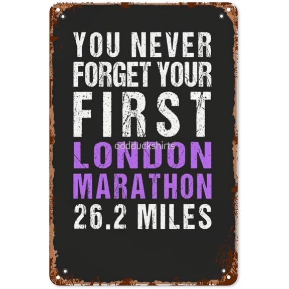 Rustic Wall Decor Metal Sign You Never Forget Your First Marathon Vintage Inspirational Wall Plaque for Dining Room Bathroom Garage Kitchen 8x12 Inch